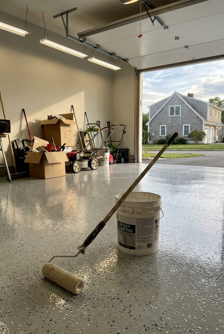Fresh gray coated garage floor