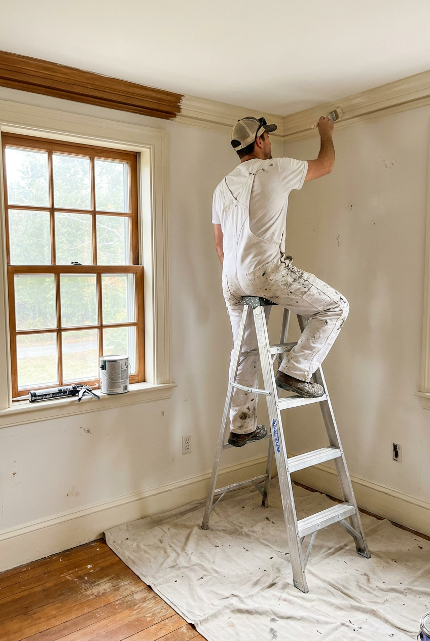 Painter working on interior trim